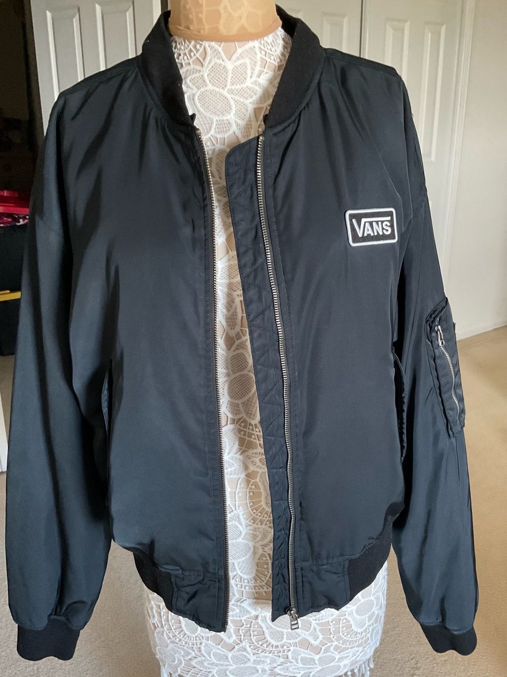 Vans Black Women's Bomber Jacket with Logo Patch